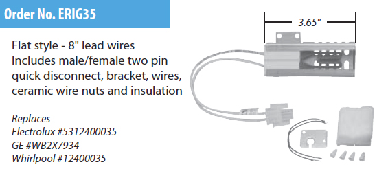 ERIG35 Replacement Oven Ignitor 12400035 5312400035 WB27X7934